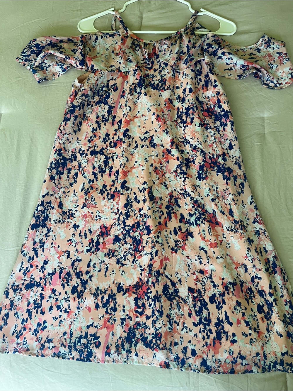 Decree Pink Floral Cold-Shoulder Dress with Navy Accents